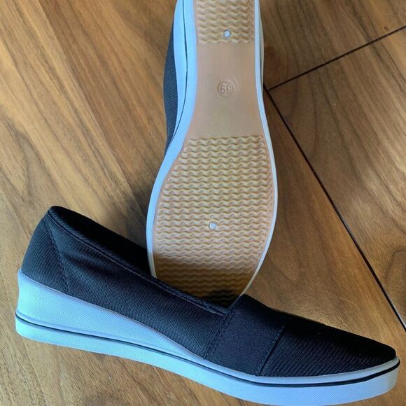 Shoe, new, sz 39, canvas deck shoe, walking, sneaker, slide on, wedge heel, - Picture 5 of 16